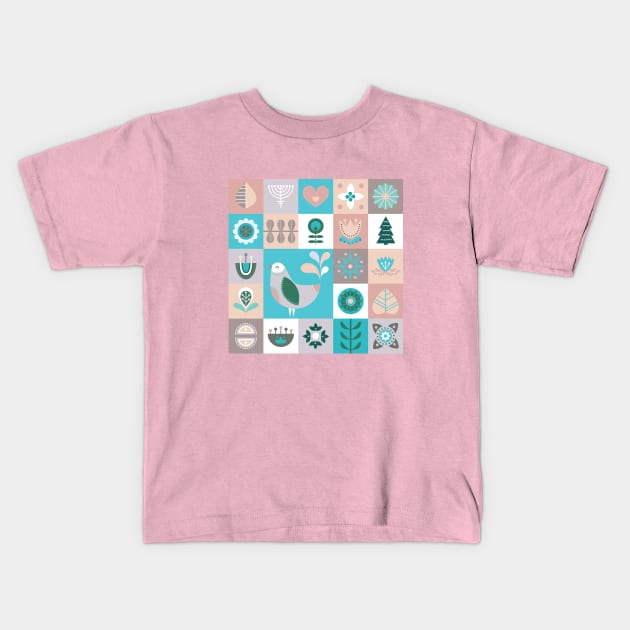 Scandinavian Soft Muted Midcentury Modern Birds And Flowers Kids T-Shirt by LittleBunnySunshine